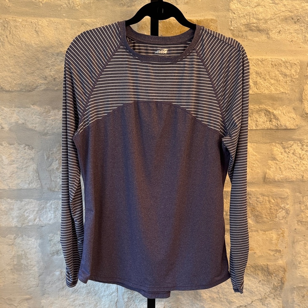 Avia- Heathered Purple and White Striped Tee